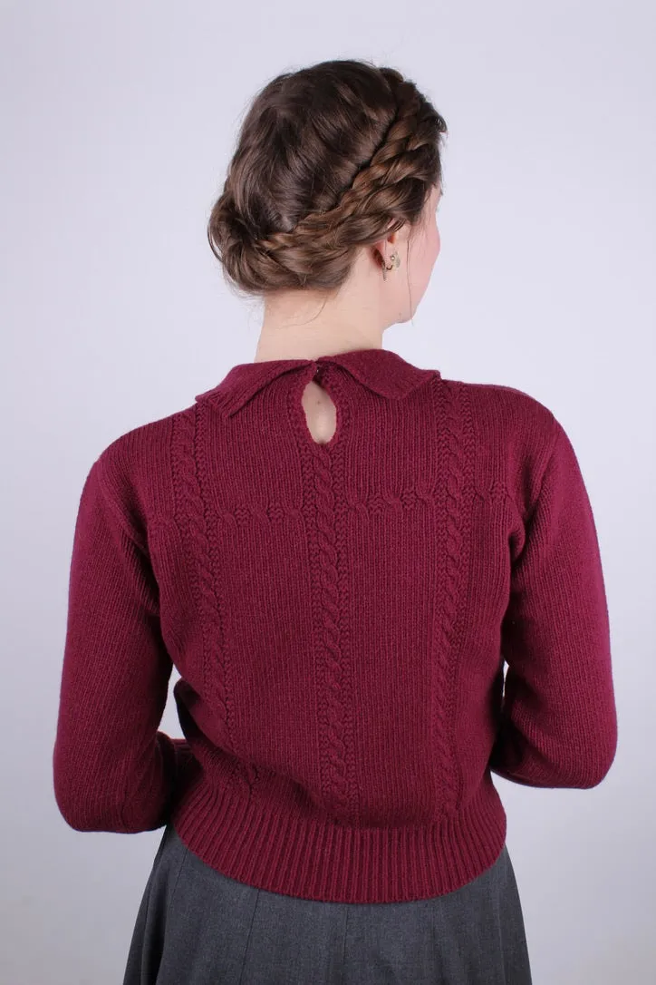 1940s vintage style pullover - Merino - Burgundy - Gertrud