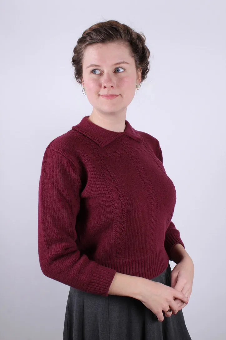1940s vintage style pullover - Merino - Burgundy - Gertrud