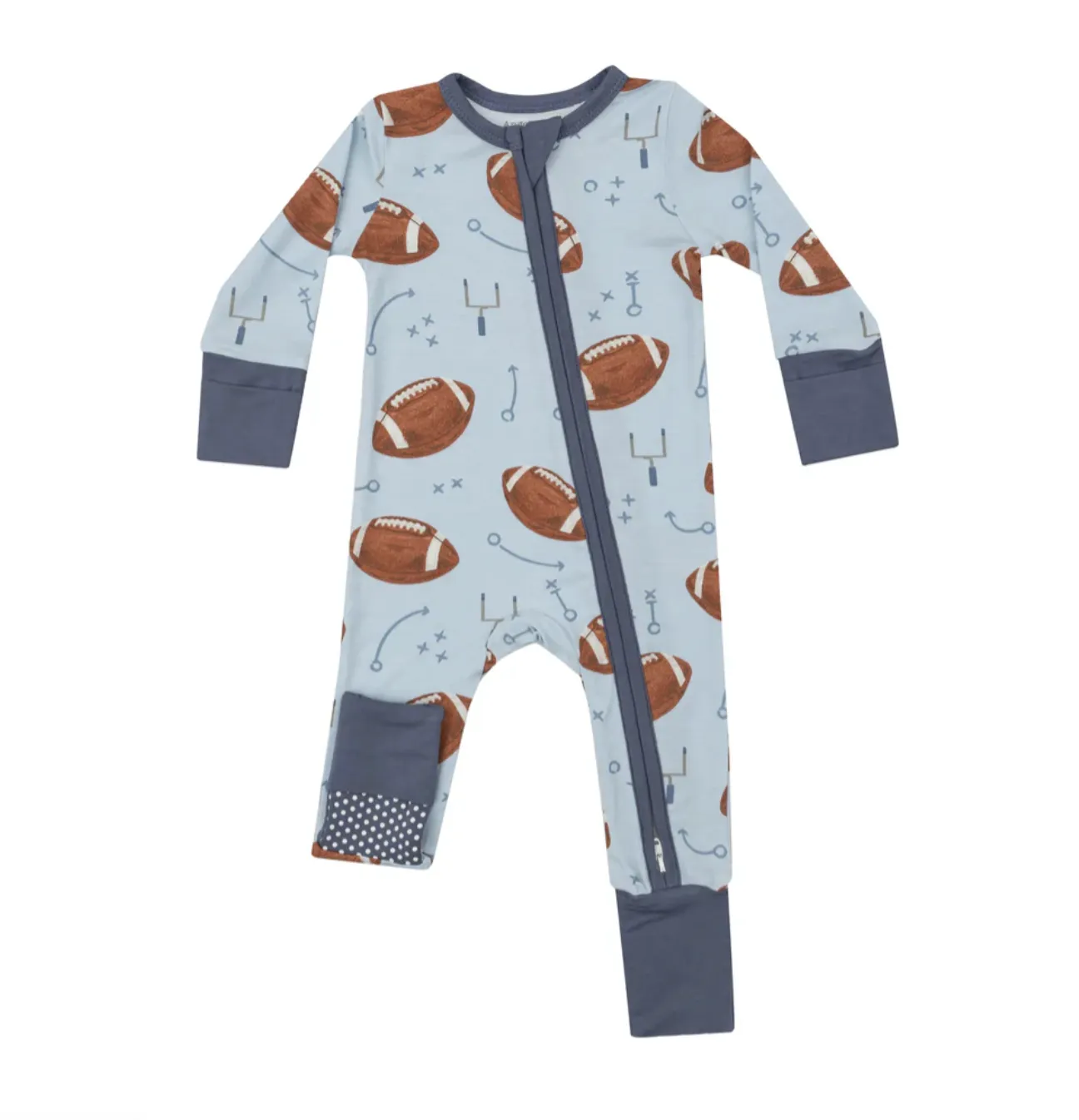 2 Way Zipper Romper - Footballs Blue