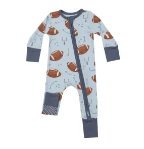 2 Way Zipper Romper - Footballs Blue