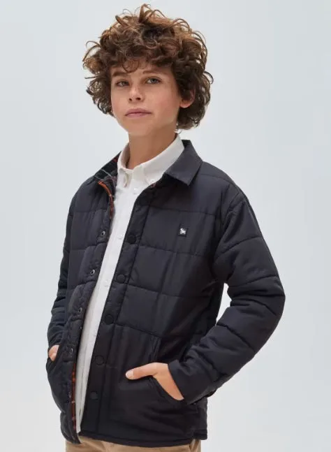 7184 Reversible Padded Shacket - Black & Charcoal Pumpkin