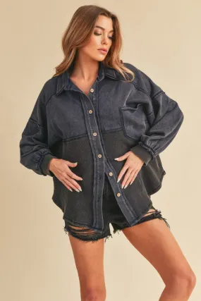 Aemi   Co Acid Washed Exposed Seam Button Up Jacket