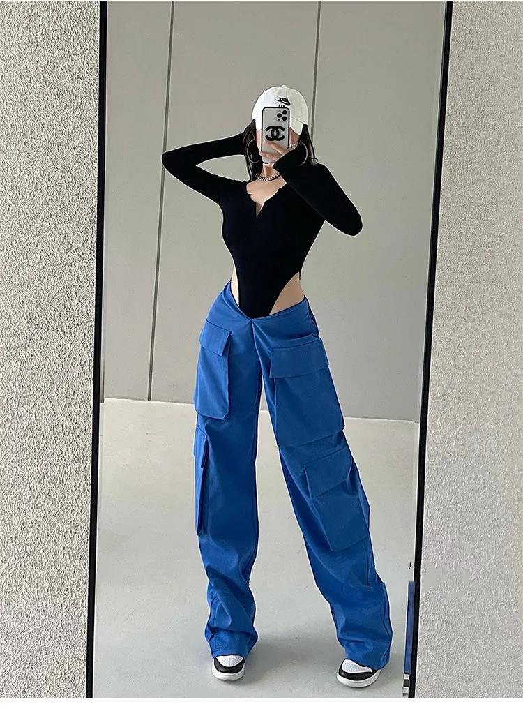 Alannah Solid Color V-Neck Long Sleeve Slim Ribbed Bodysuit