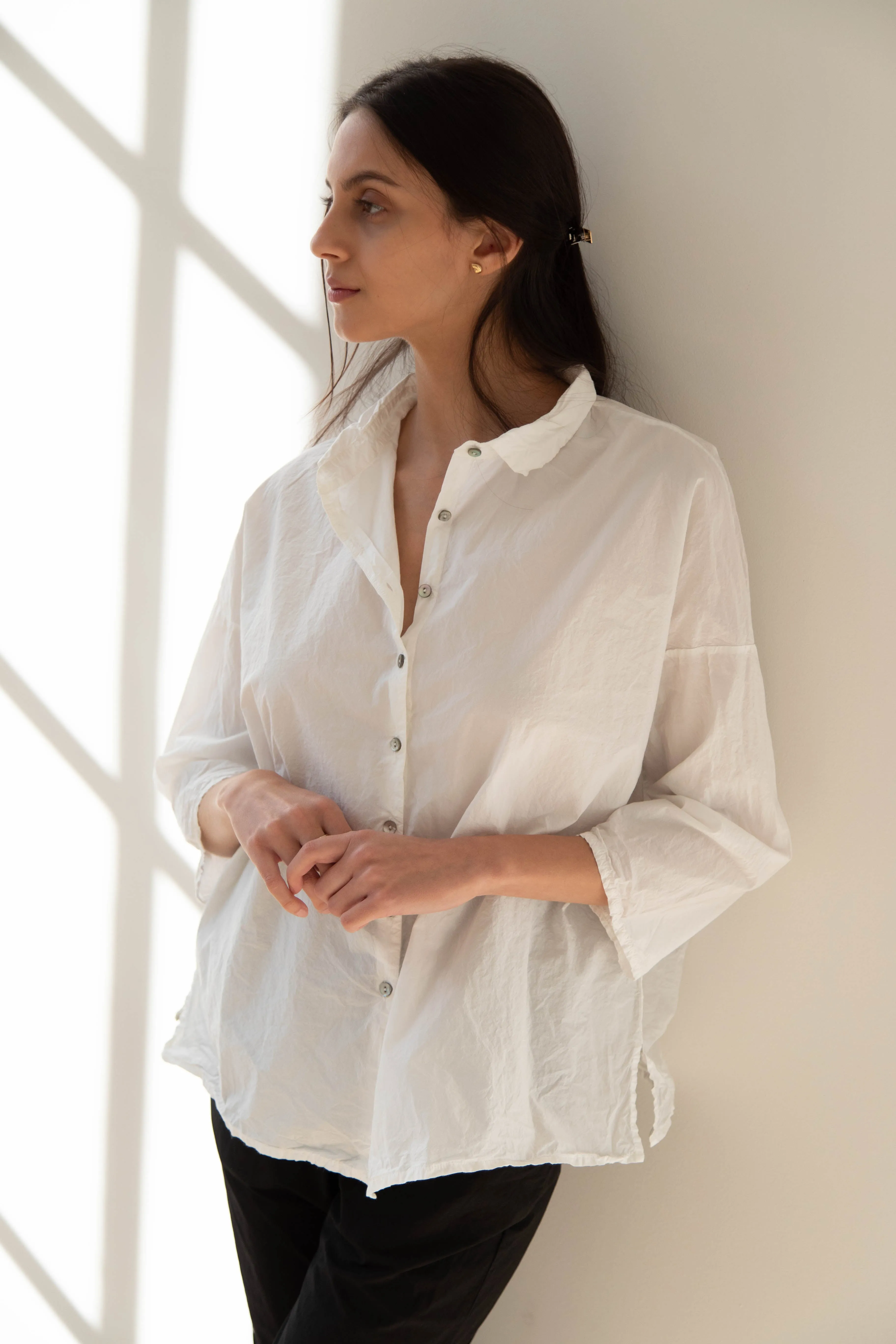 Album di Famiglia | TC Cotton Short Collar Shirt in Milk