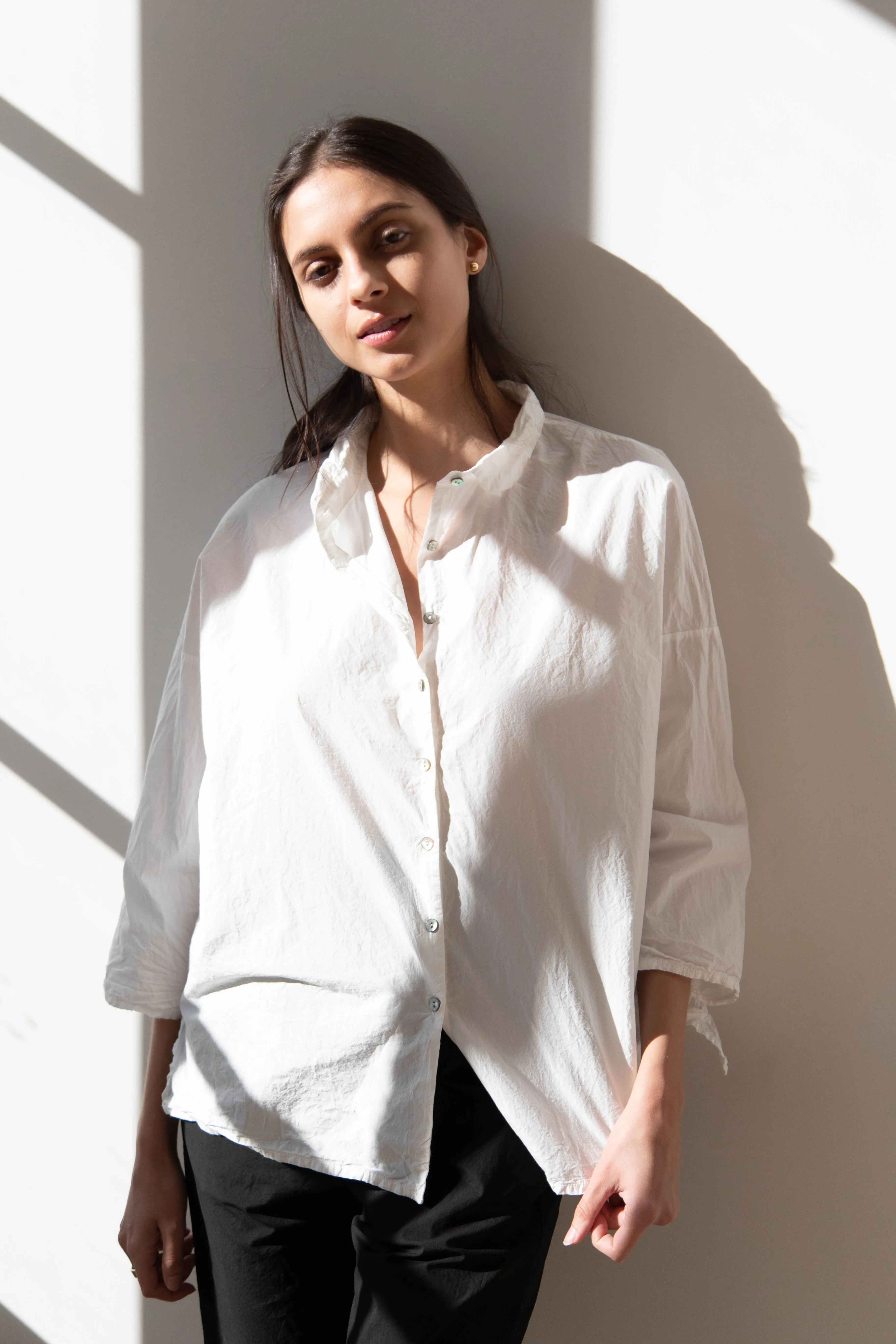 Album di Famiglia | TC Cotton Short Collar Shirt in Milk