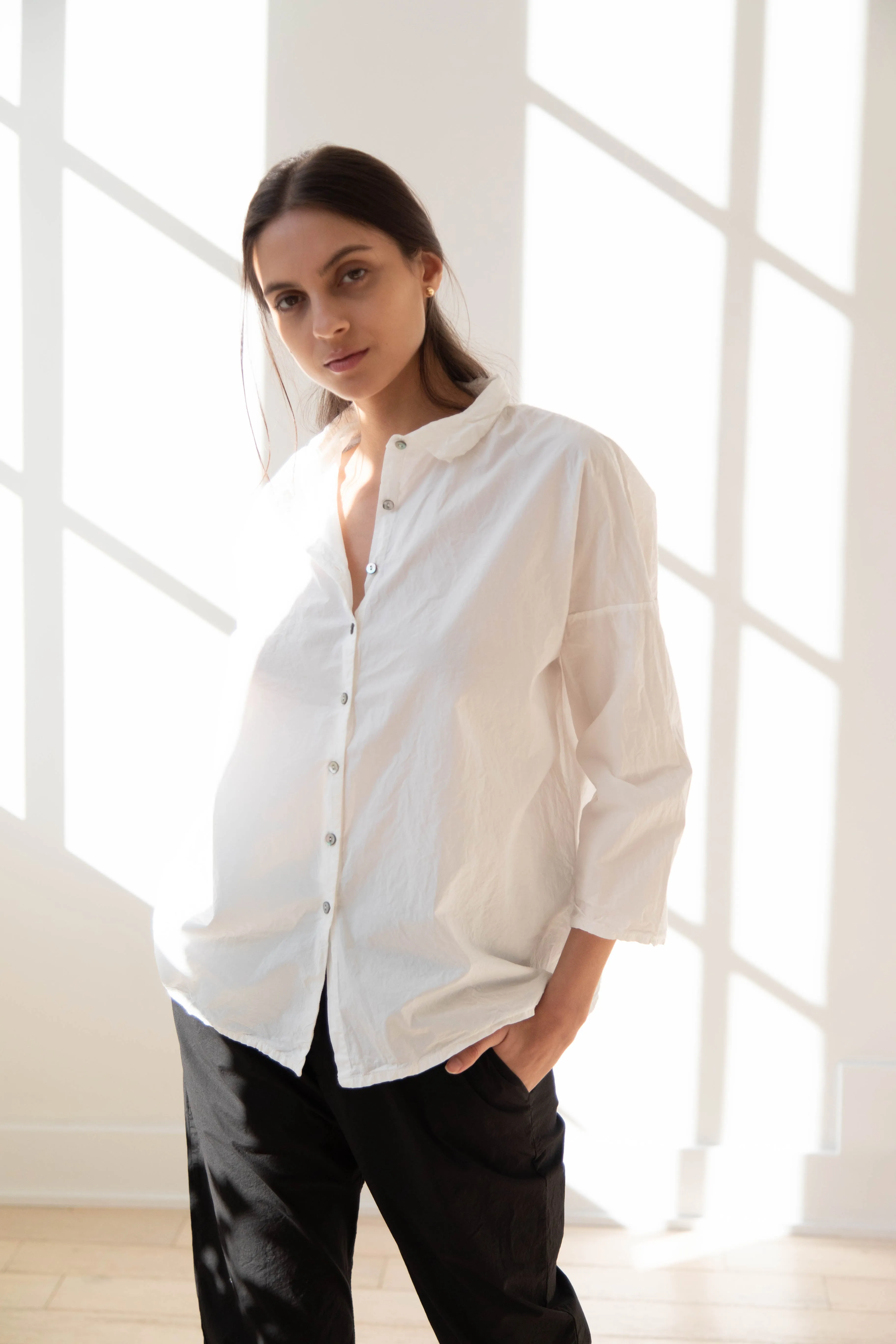 Album di Famiglia | TC Cotton Short Collar Shirt in Milk