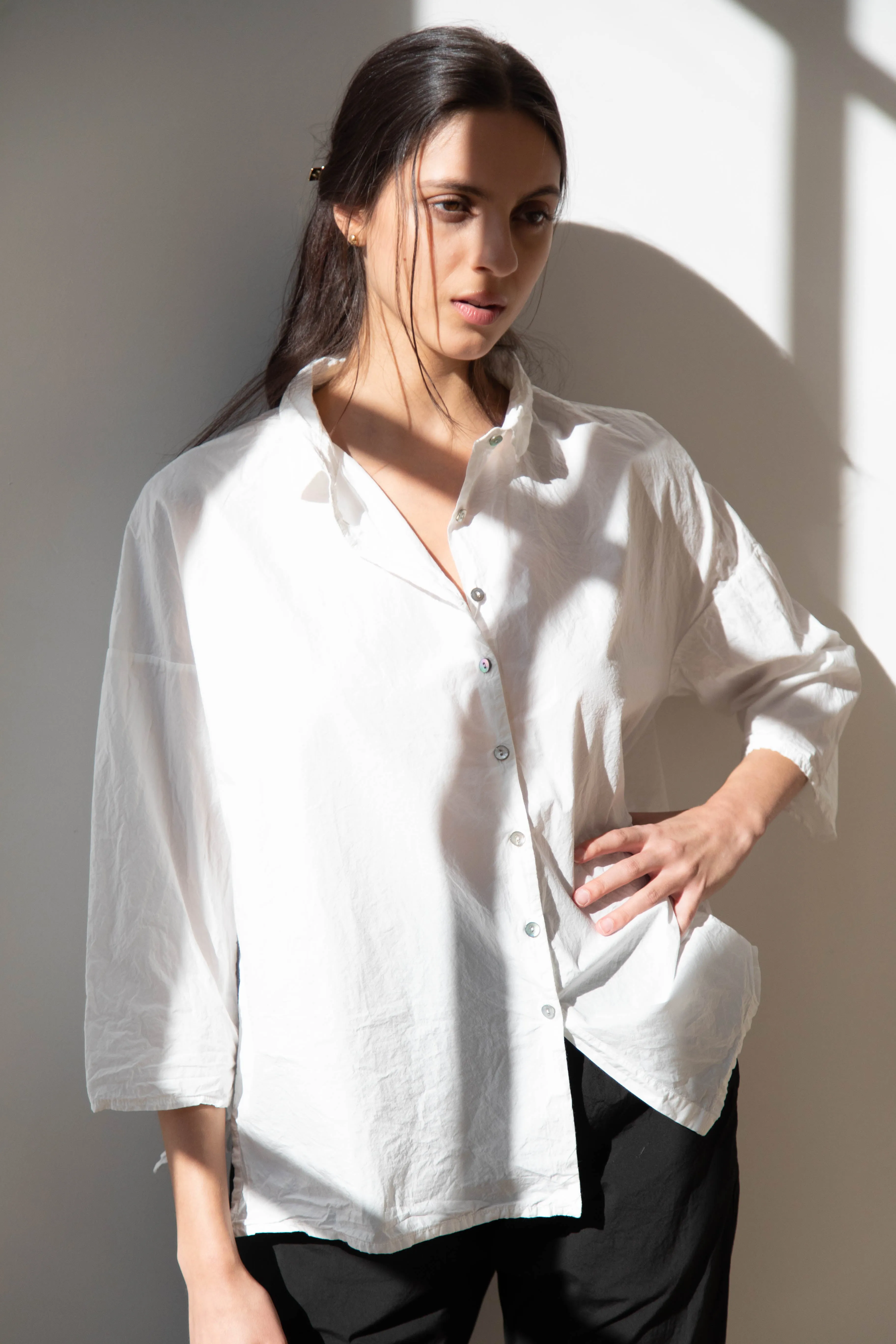 Album di Famiglia | TC Cotton Short Collar Shirt in Milk