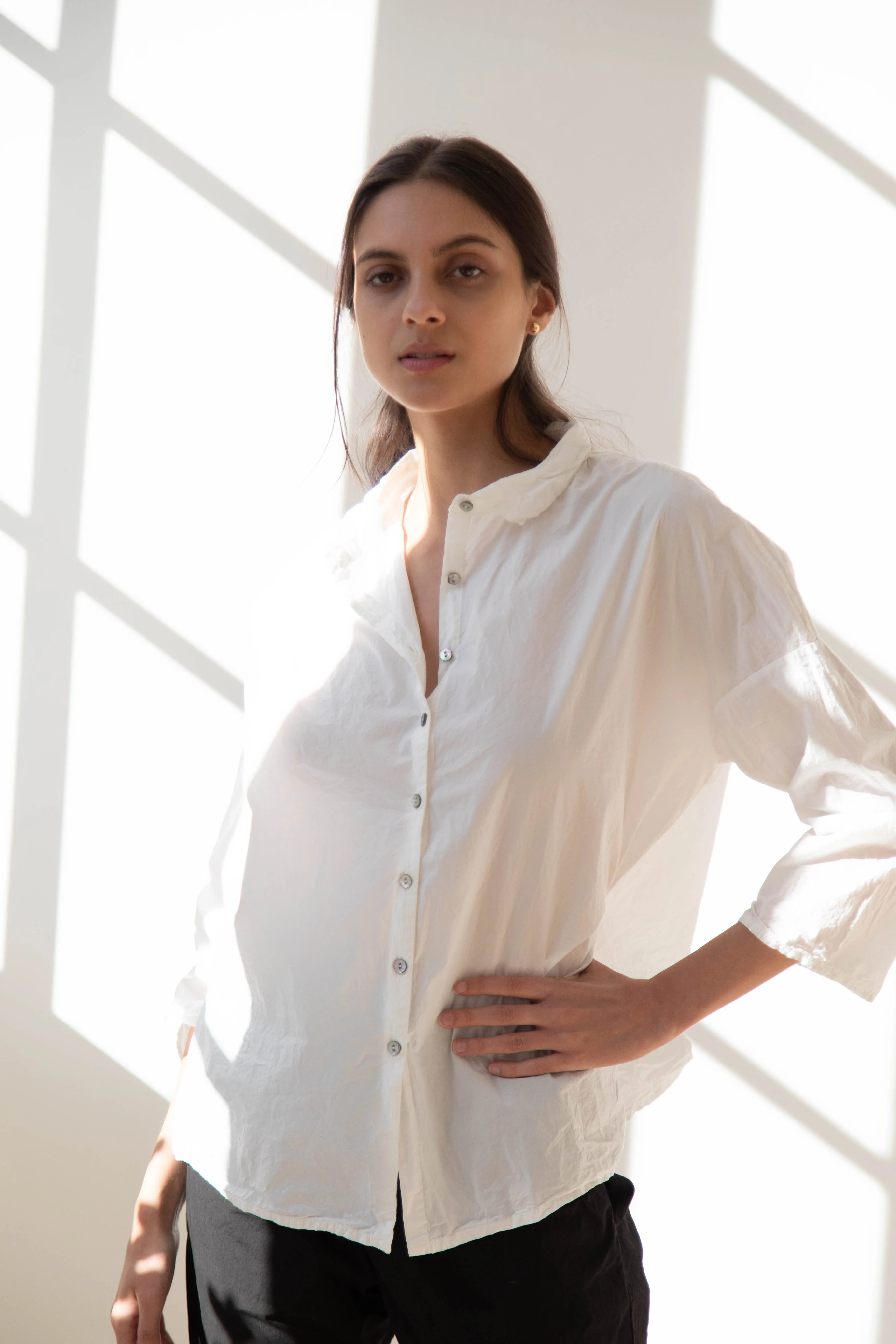 Album di Famiglia | TC Cotton Short Collar Shirt in Milk