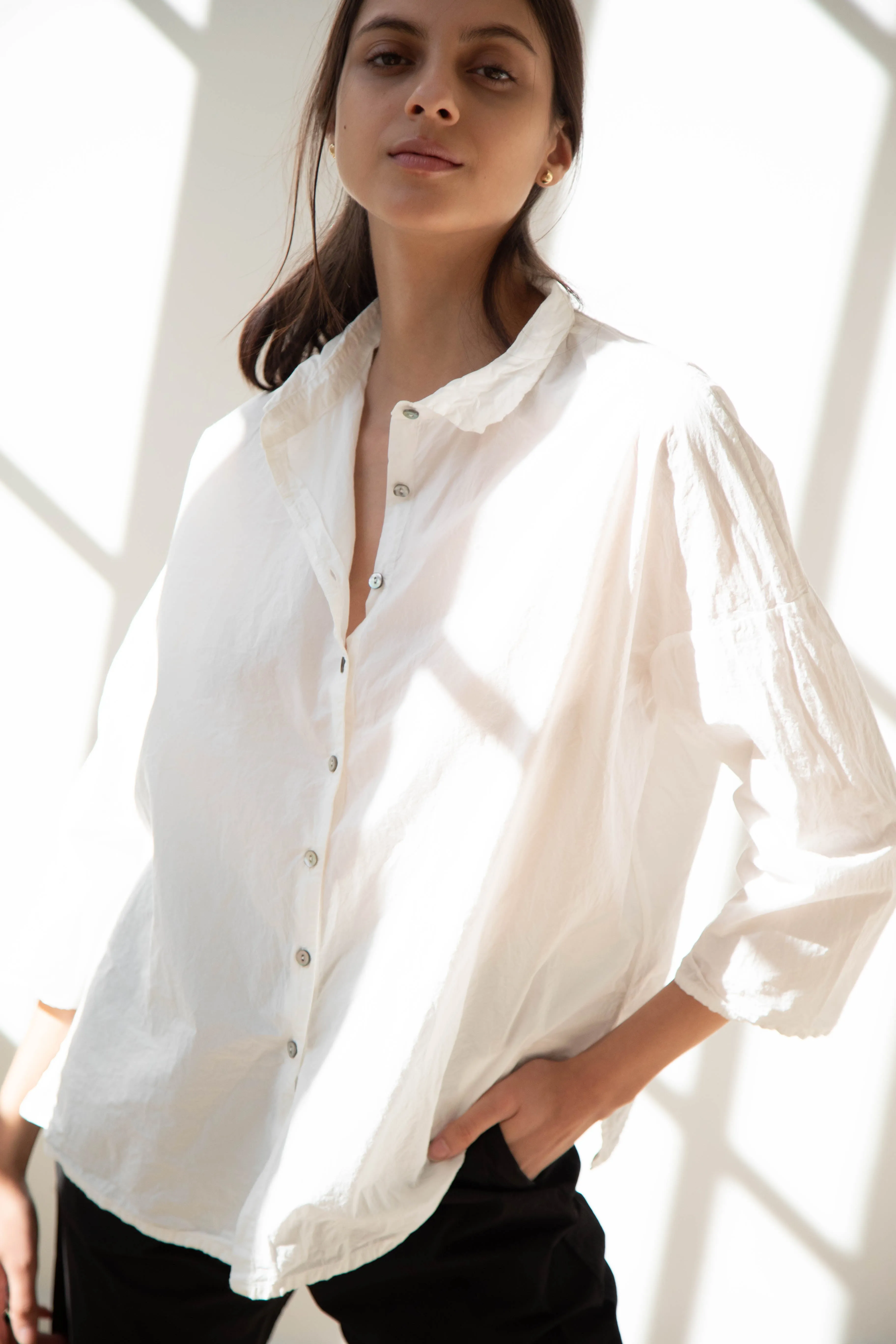 Album di Famiglia | TC Cotton Short Collar Shirt in Milk