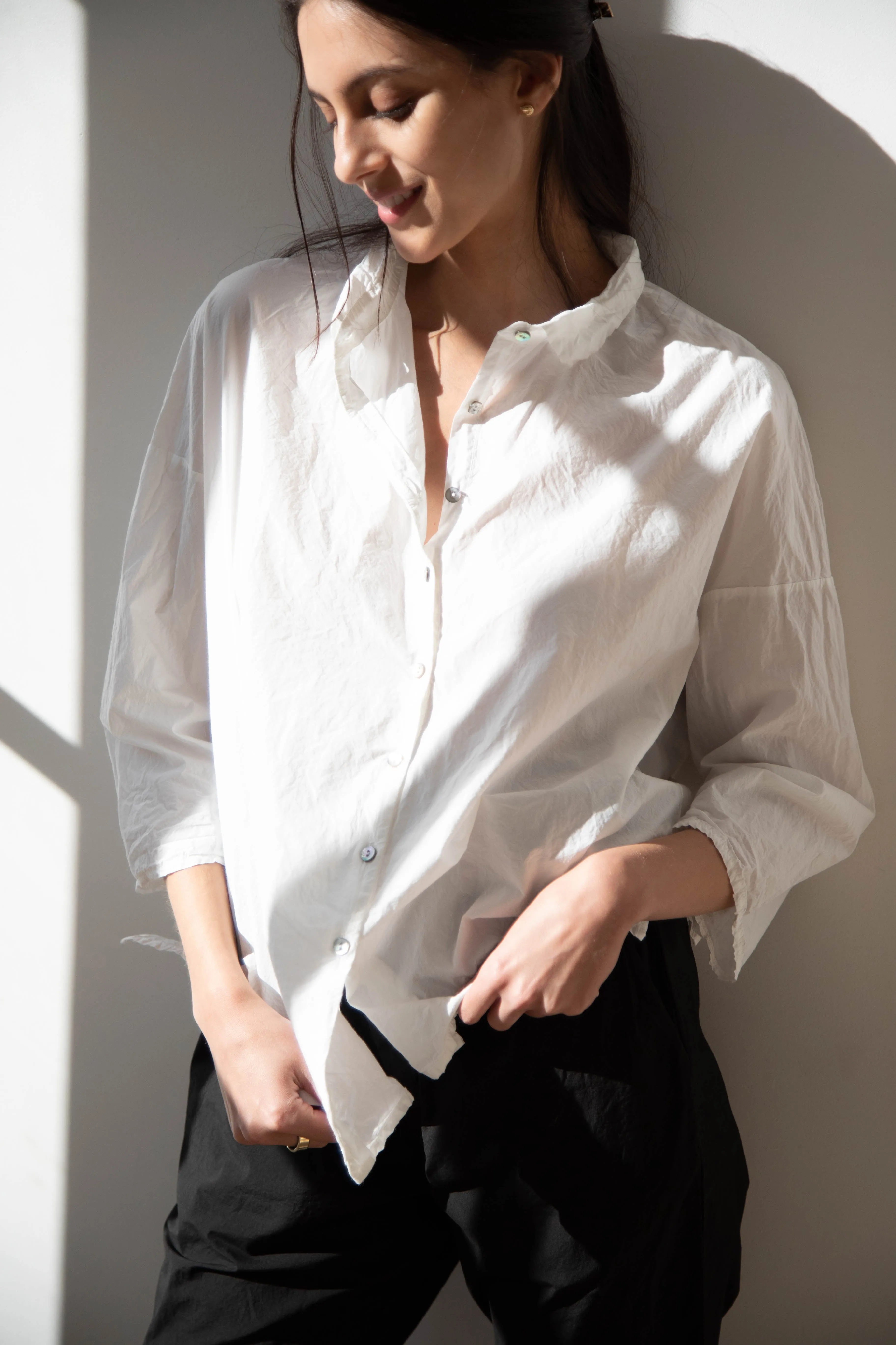 Album di Famiglia | TC Cotton Short Collar Shirt in Milk