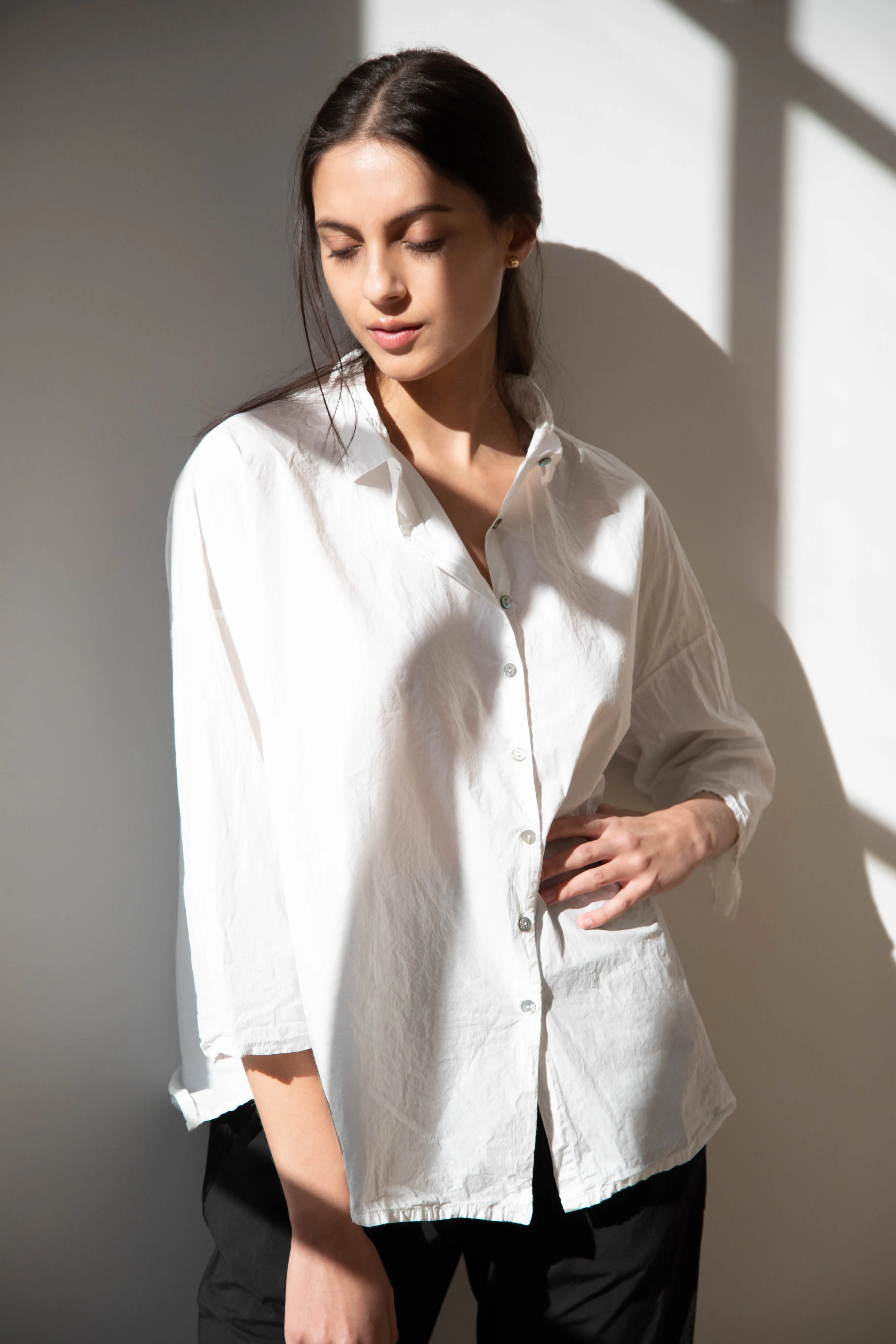 Album di Famiglia | TC Cotton Short Collar Shirt in Milk