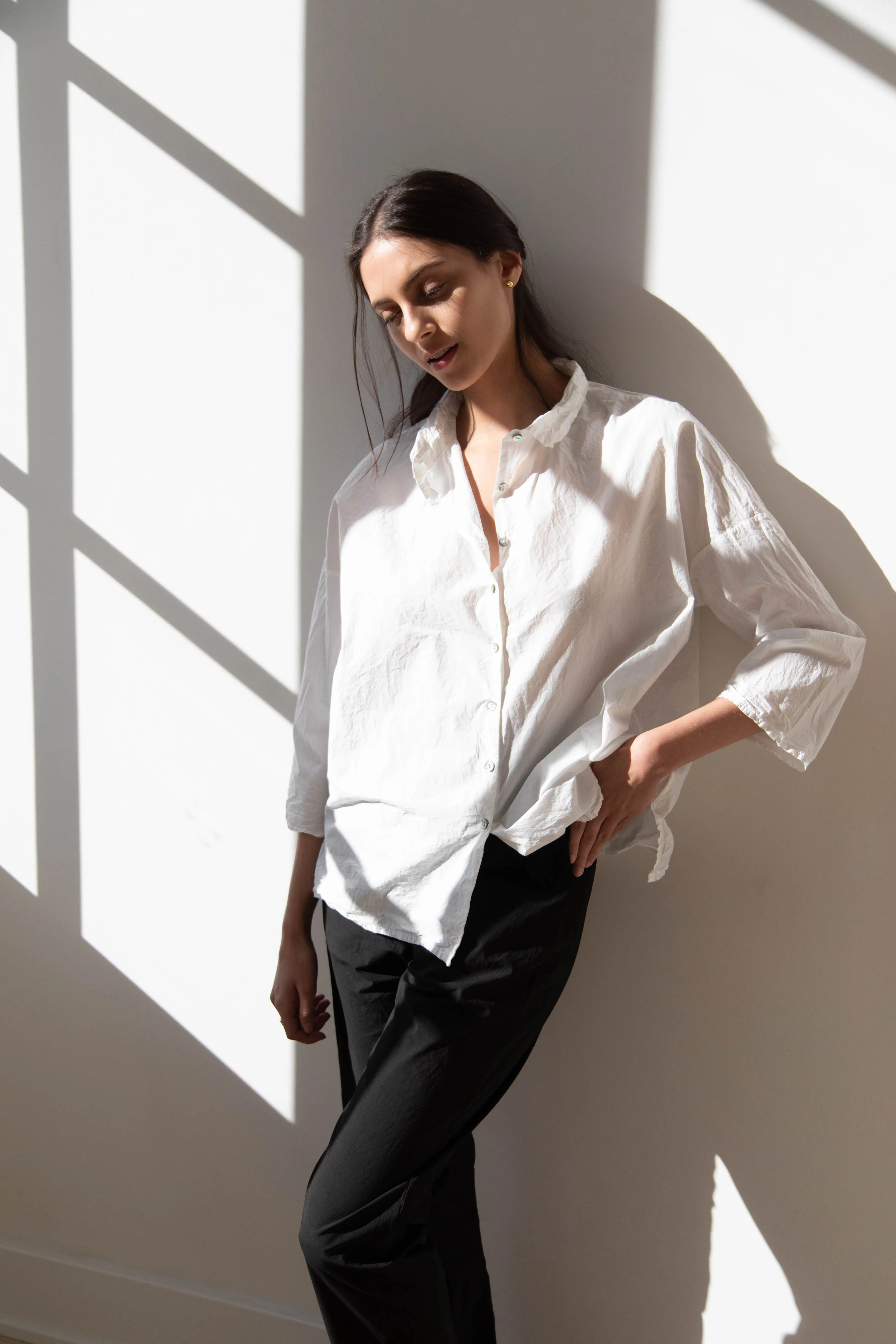 Album di Famiglia | TC Cotton Short Collar Shirt in Milk