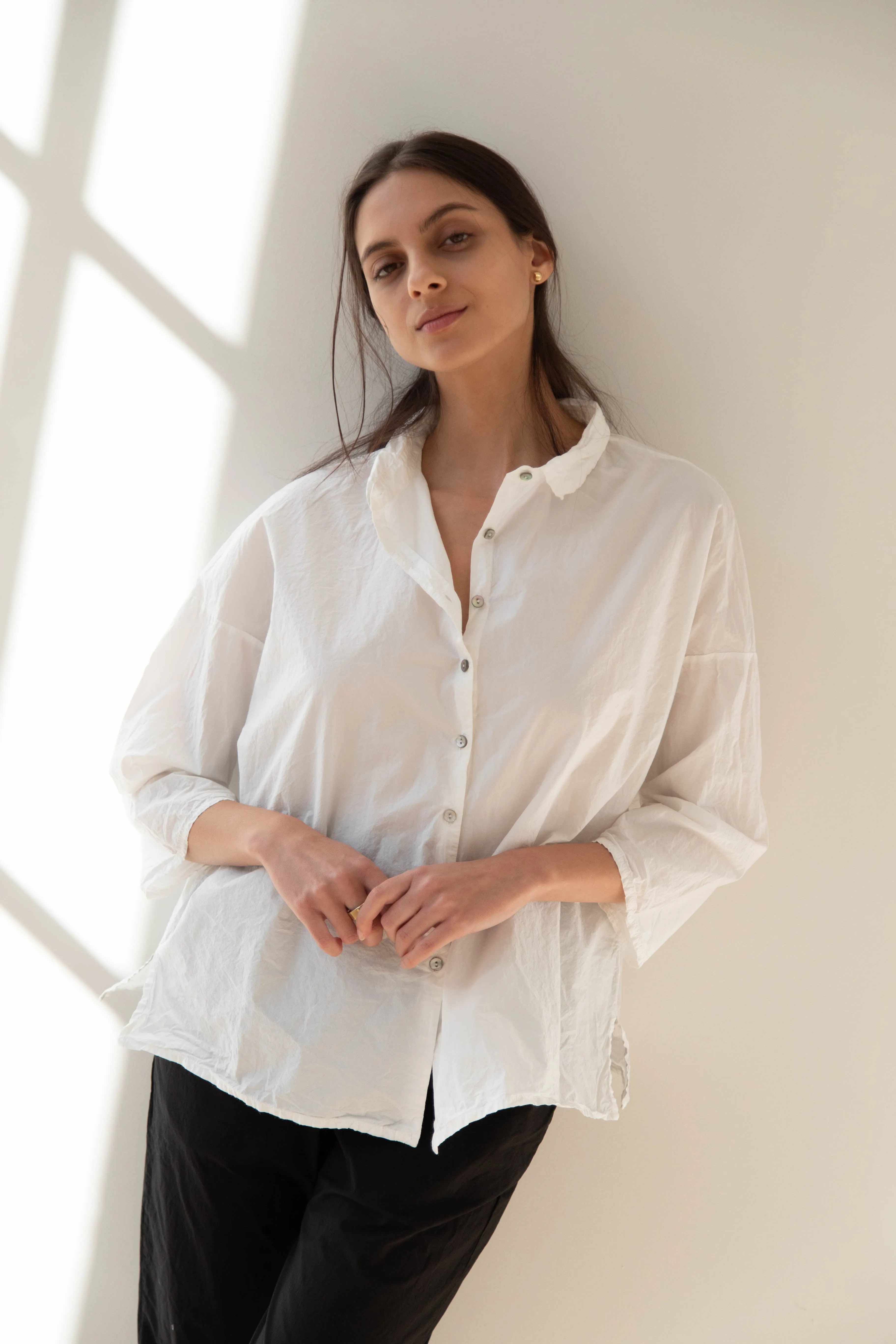 Album di Famiglia | TC Cotton Short Collar Shirt in Milk