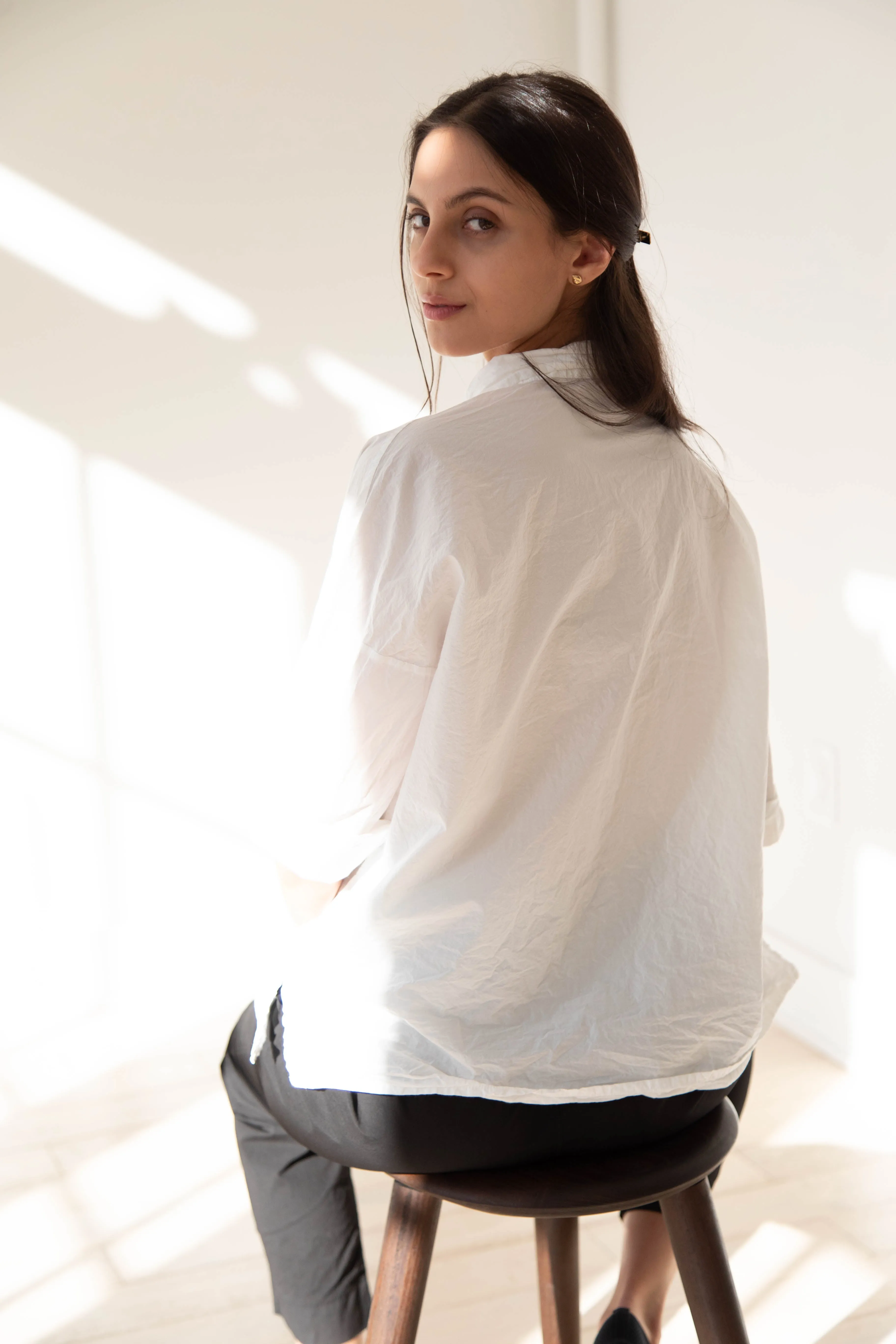 Album di Famiglia | TC Cotton Short Collar Shirt in Milk