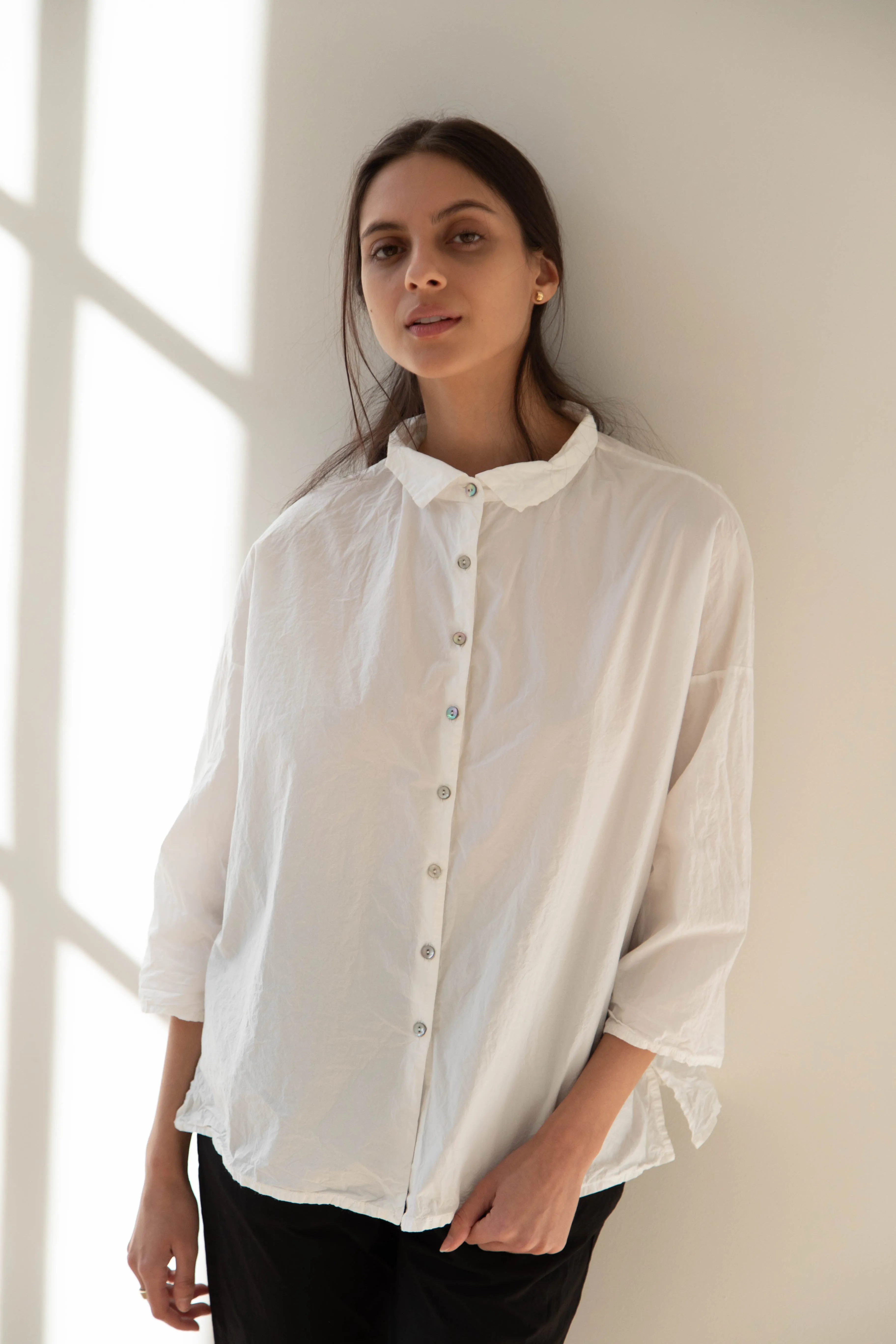 Album di Famiglia | TC Cotton Short Collar Shirt in Milk