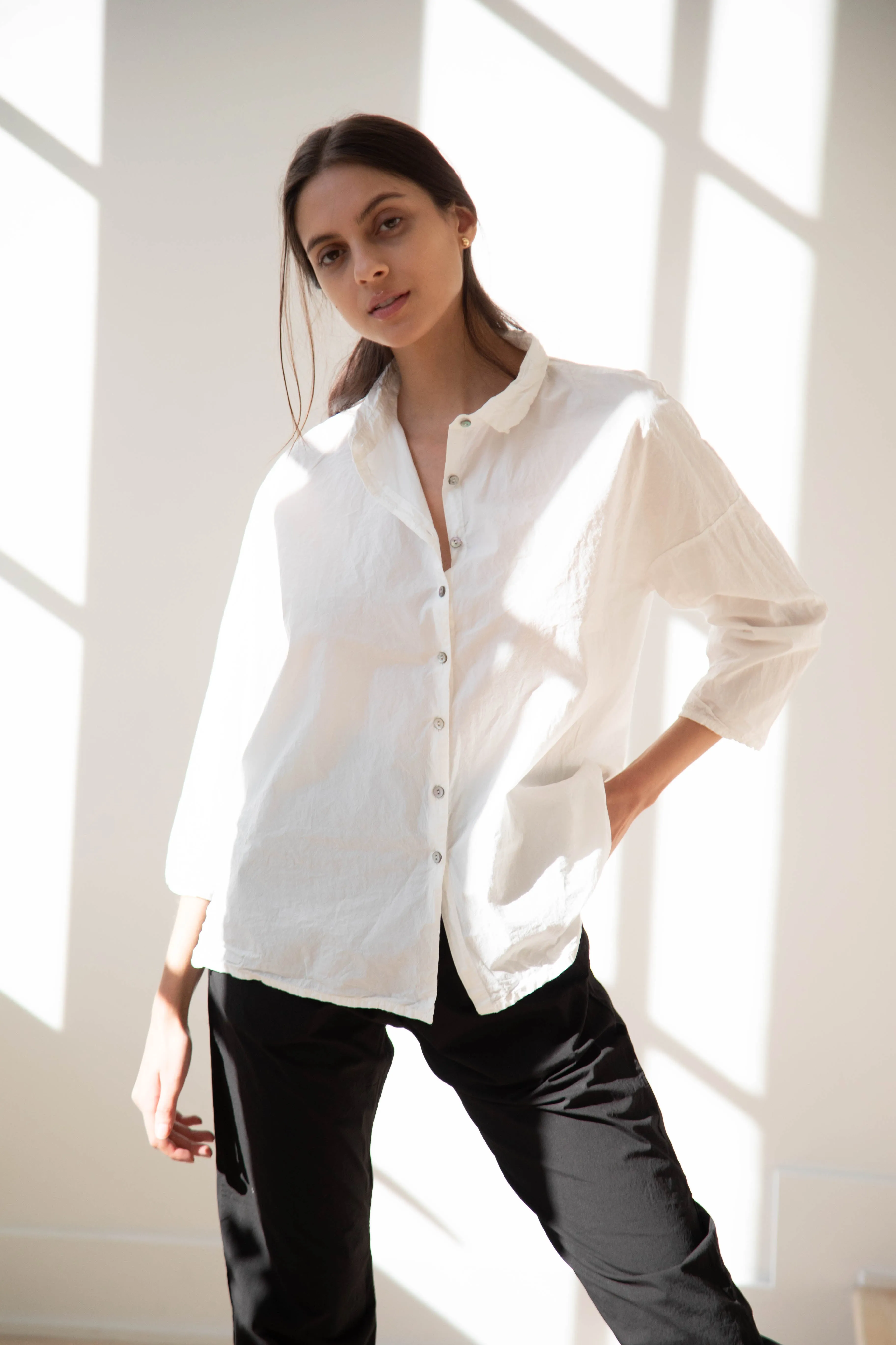 Album di Famiglia | TC Cotton Short Collar Shirt in Milk