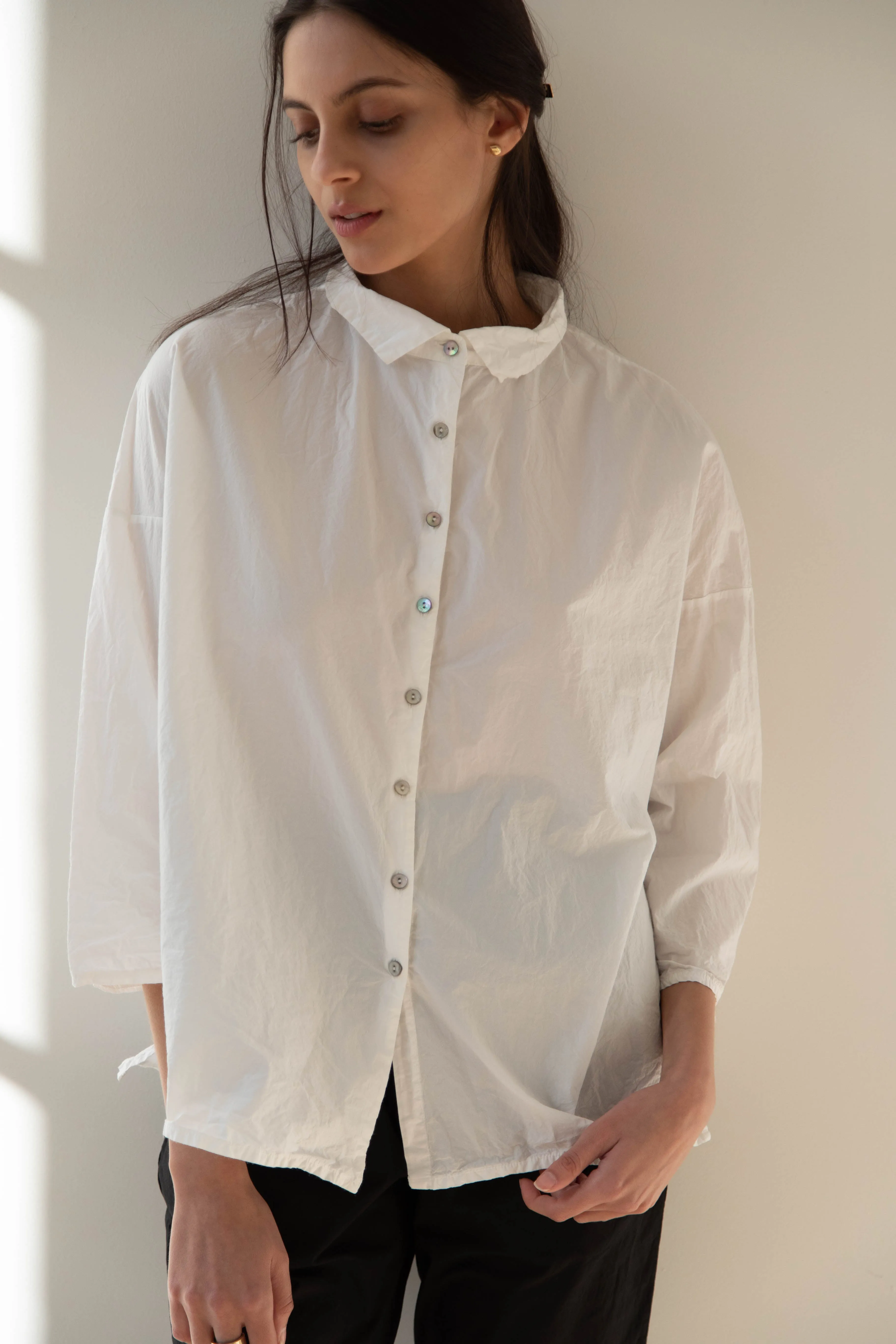 Album di Famiglia | TC Cotton Short Collar Shirt in Milk
