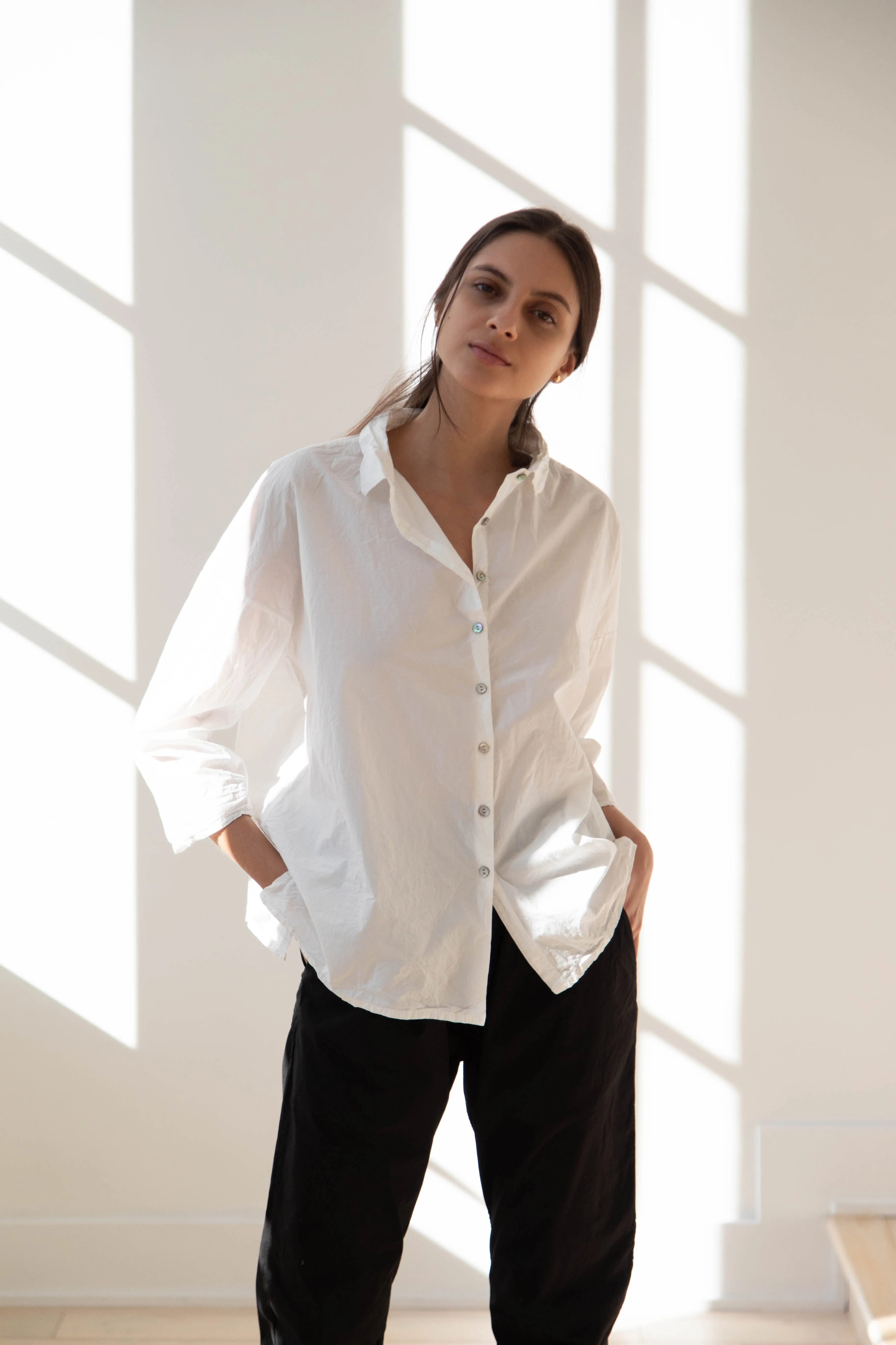 Album di Famiglia | TC Cotton Short Collar Shirt in Milk