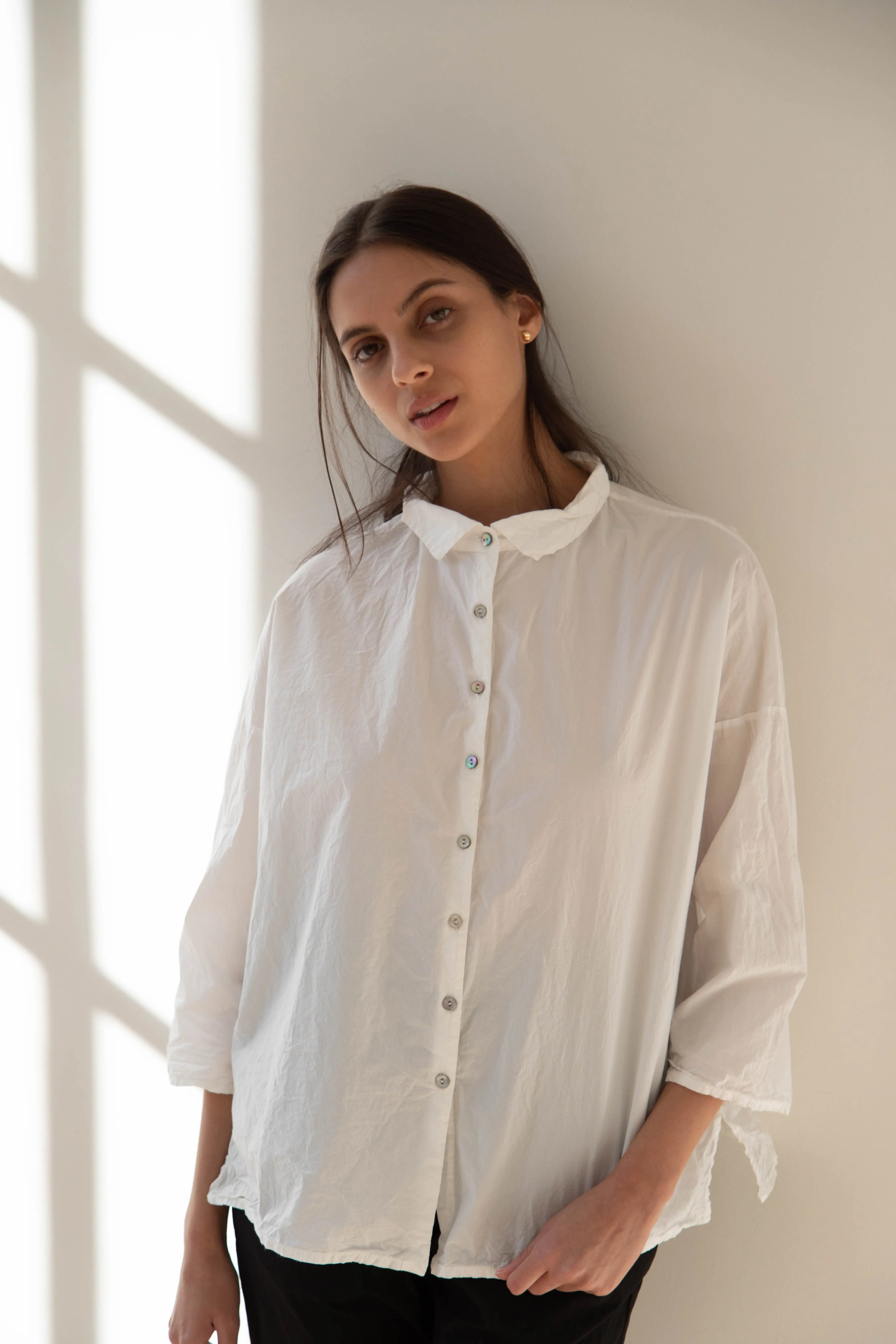 Album di Famiglia | TC Cotton Short Collar Shirt in Milk