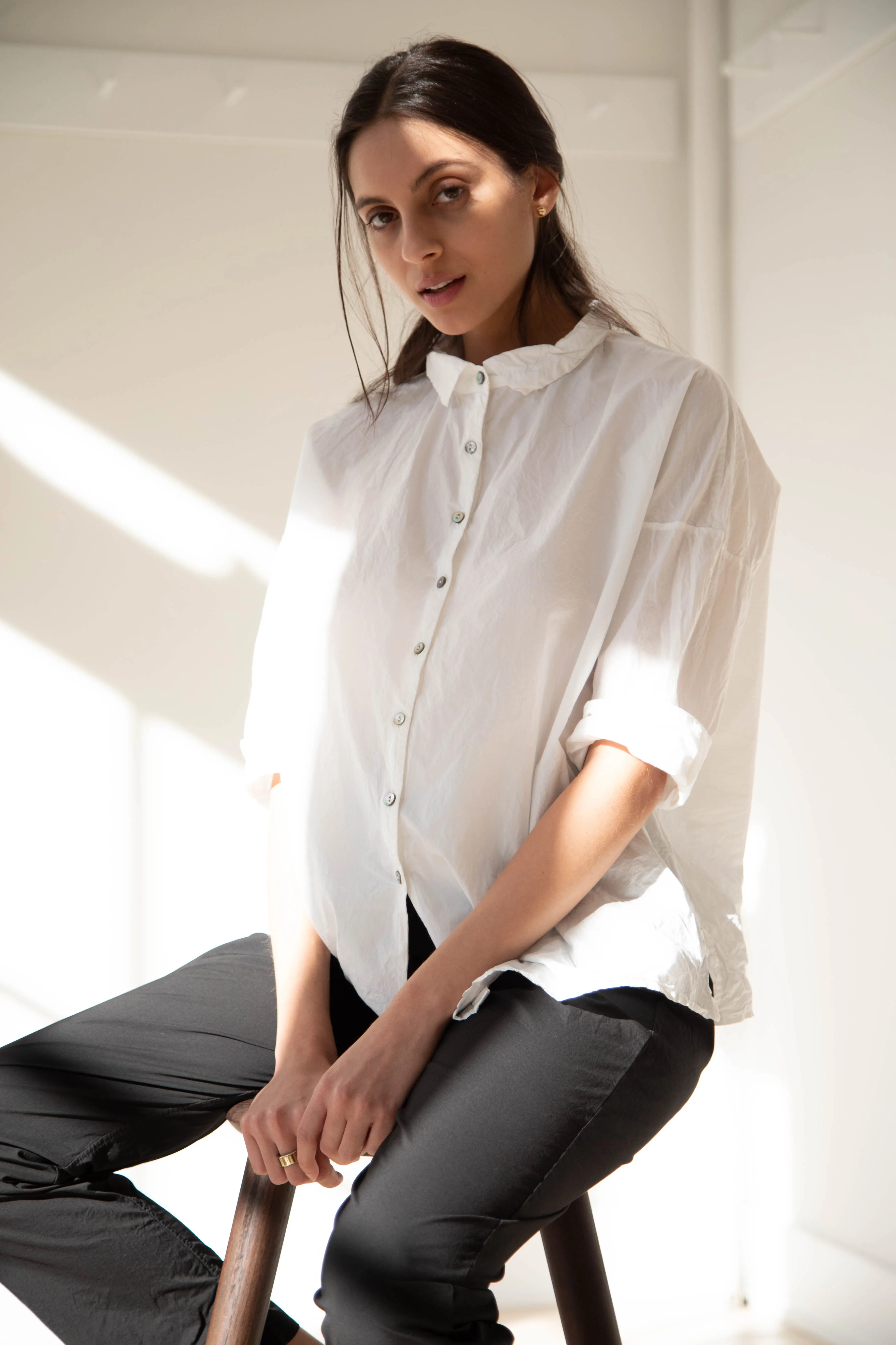 Album di Famiglia | TC Cotton Short Collar Shirt in Milk