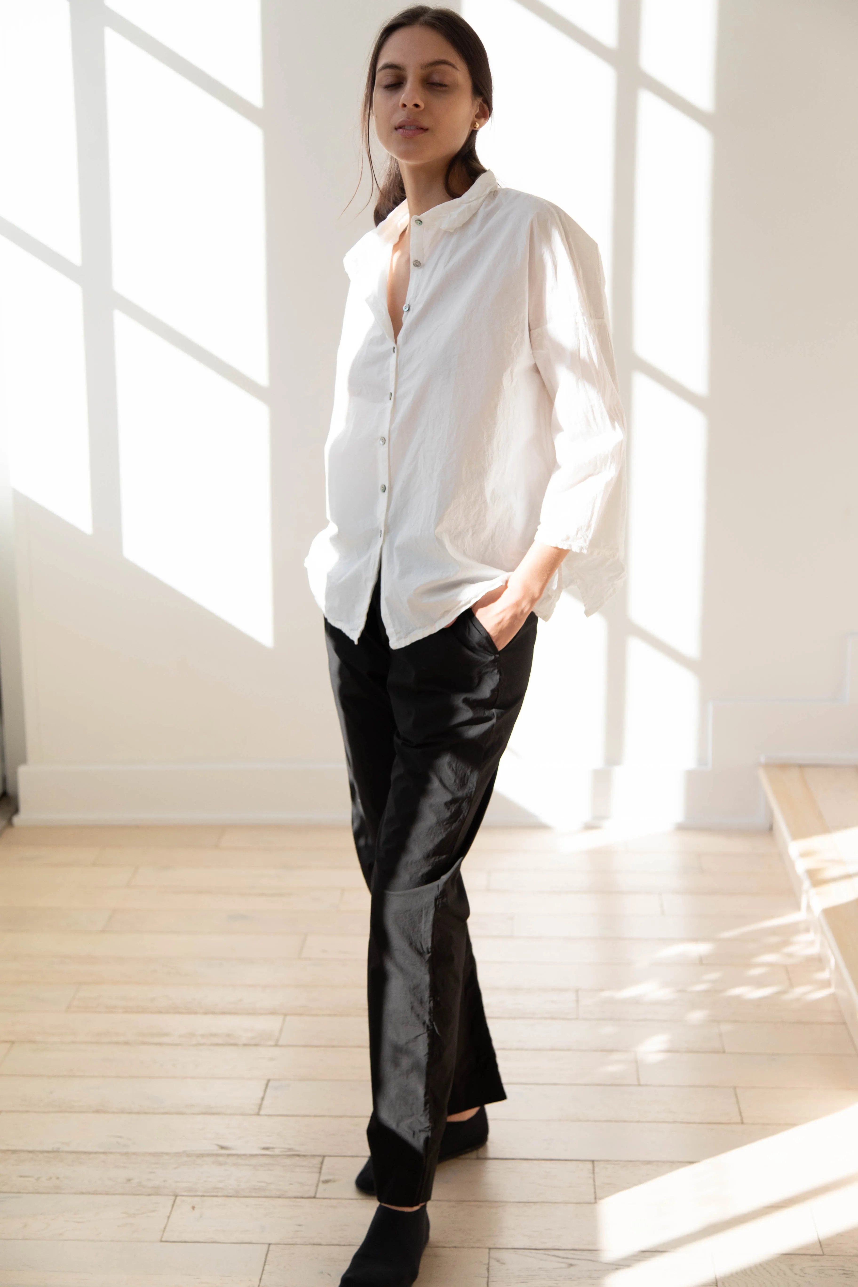 Album di Famiglia | TC Cotton Short Collar Shirt in Milk