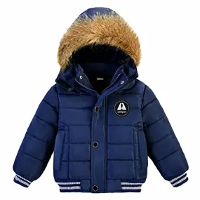 AMIYAN Toddler Boys Girls Down Jacket Hooded Thickened Warm Winter Snowsuit Coat Outerwear(Blue, 1-2T)