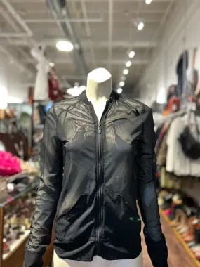 ANATOMIE Black sheer sparkle layer look zipper front Top, Size M