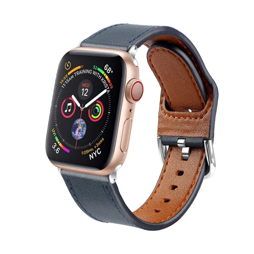 Apple Watch (45mm) top layer genuine leather watch strap - Midnight Blue
