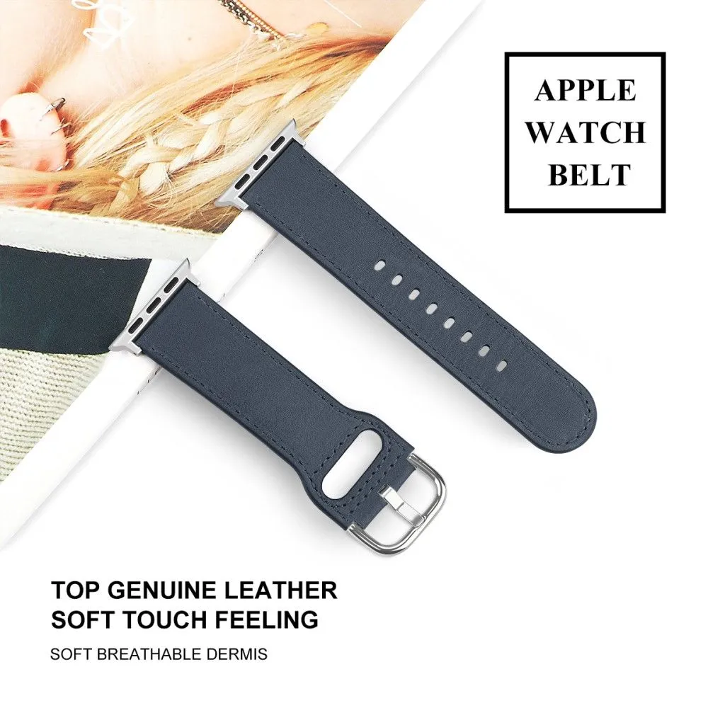 Apple Watch (45mm) top layer genuine leather watch strap - Midnight Blue