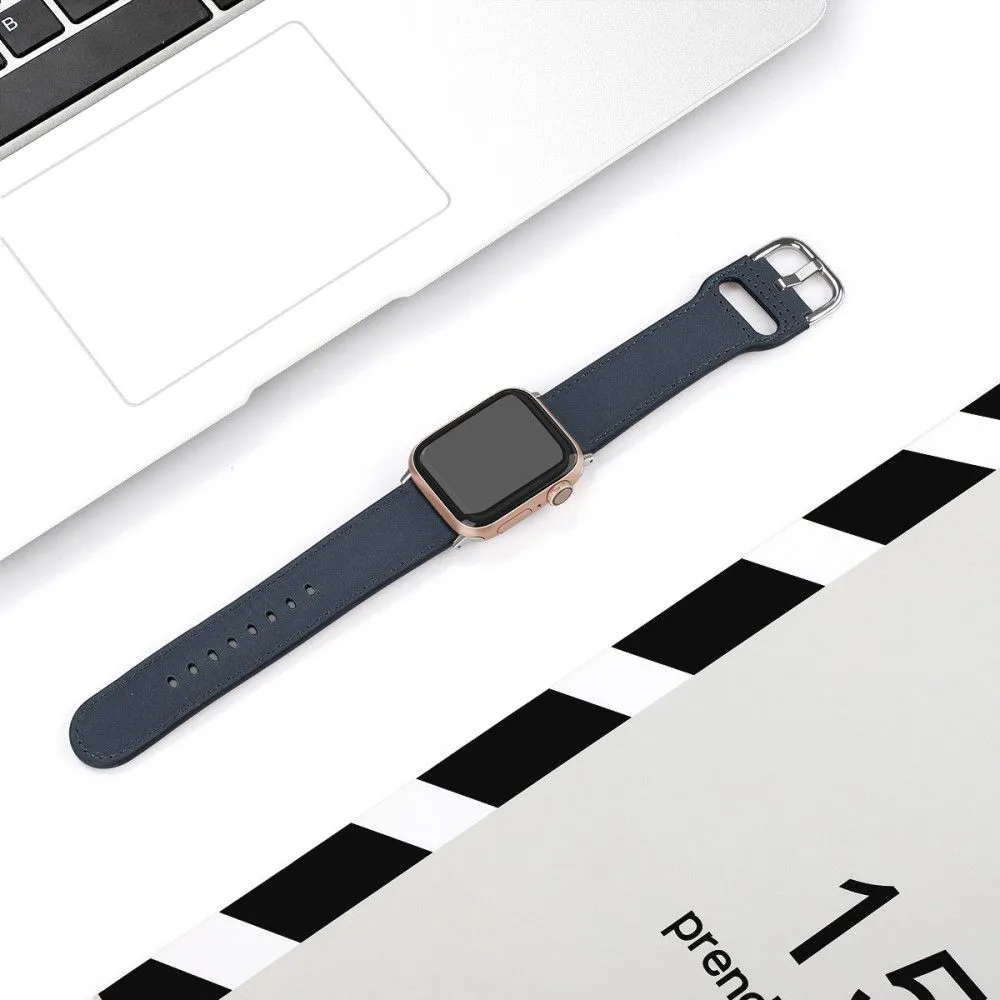 Apple Watch (45mm) top layer genuine leather watch strap - Midnight Blue