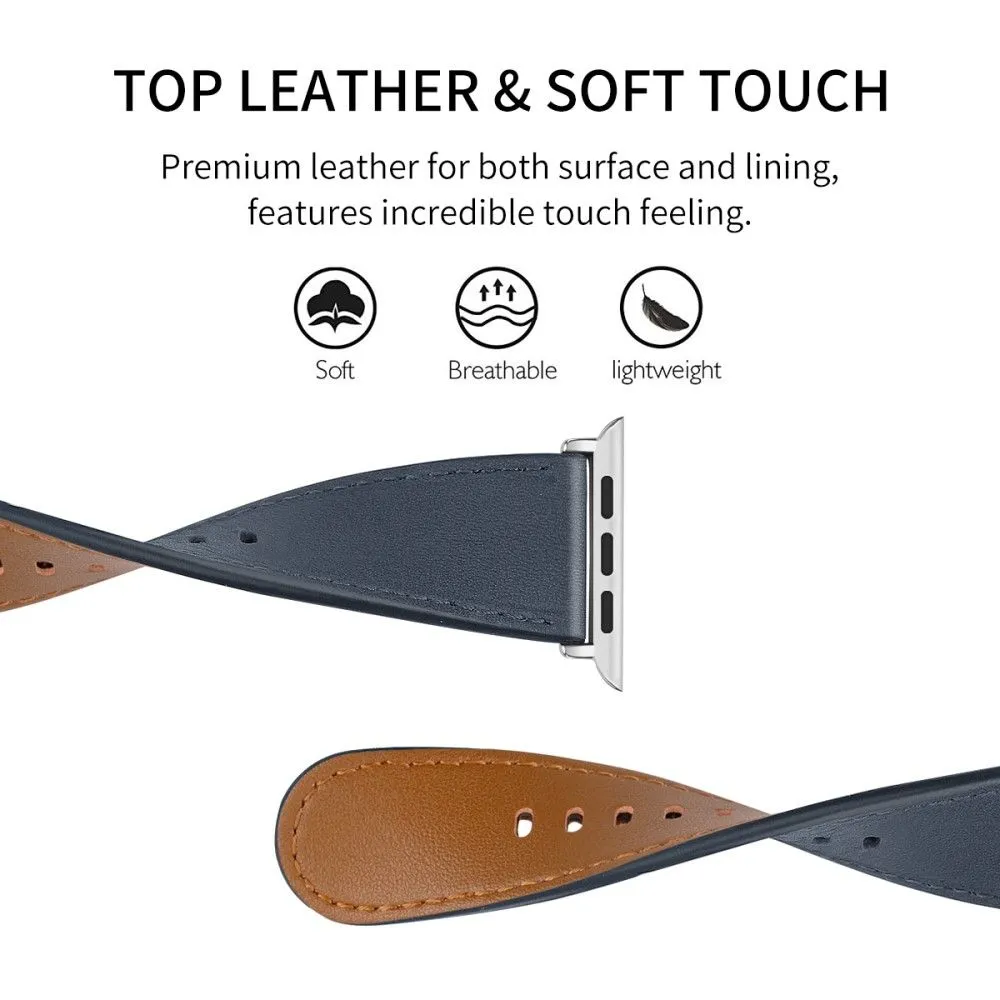Apple Watch (45mm) top layer genuine leather watch strap - Midnight Blue
