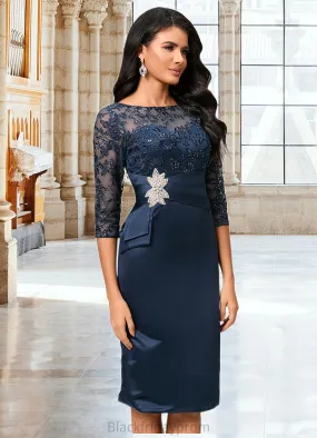 Aubree Bodycon Scoop Knee-Length Lace Satin Cocktail Dress With Sequins BF2P0022295