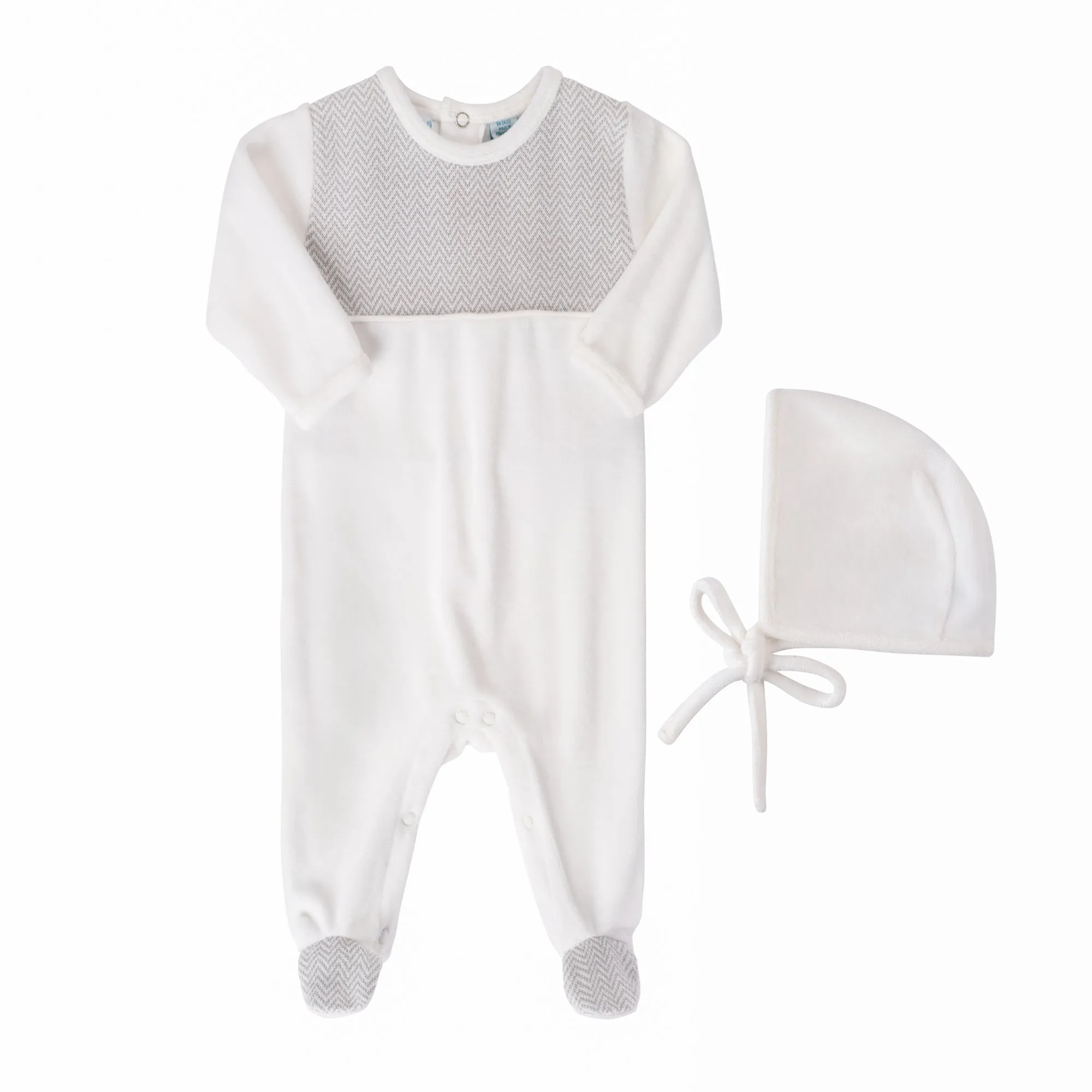 Baby Chevron Velour Romper with Hat