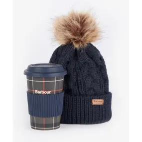 Barbour Ladies Tartan Travel Mug and Beanie Gift Set