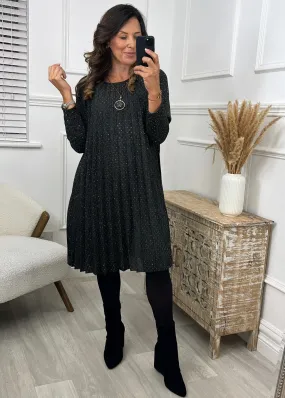Bianca Black Pleated Knit Dress