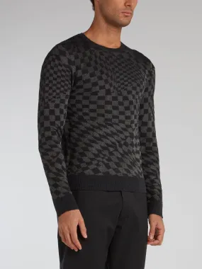Black Check Knitted Pullover