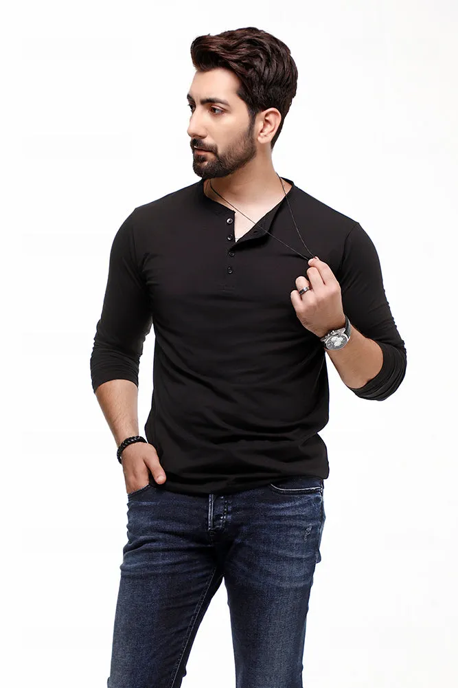 Black Full Sleeves Henley