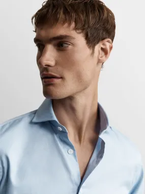Blue Bold Twill Slim Fit Double Cuff Cutaway Collar Shirt