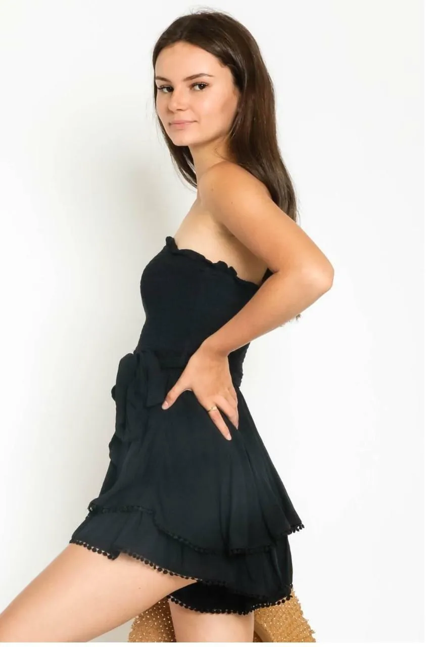 Bocca Black Smocked Strapless Romper
