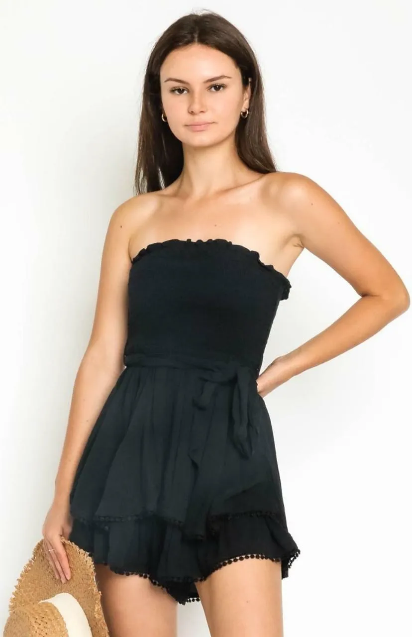 Bocca Black Smocked Strapless Romper