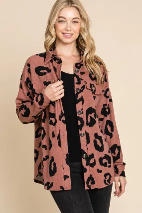 BOMBOM Animal Print Button Up Knit Shacket 🇺🇸