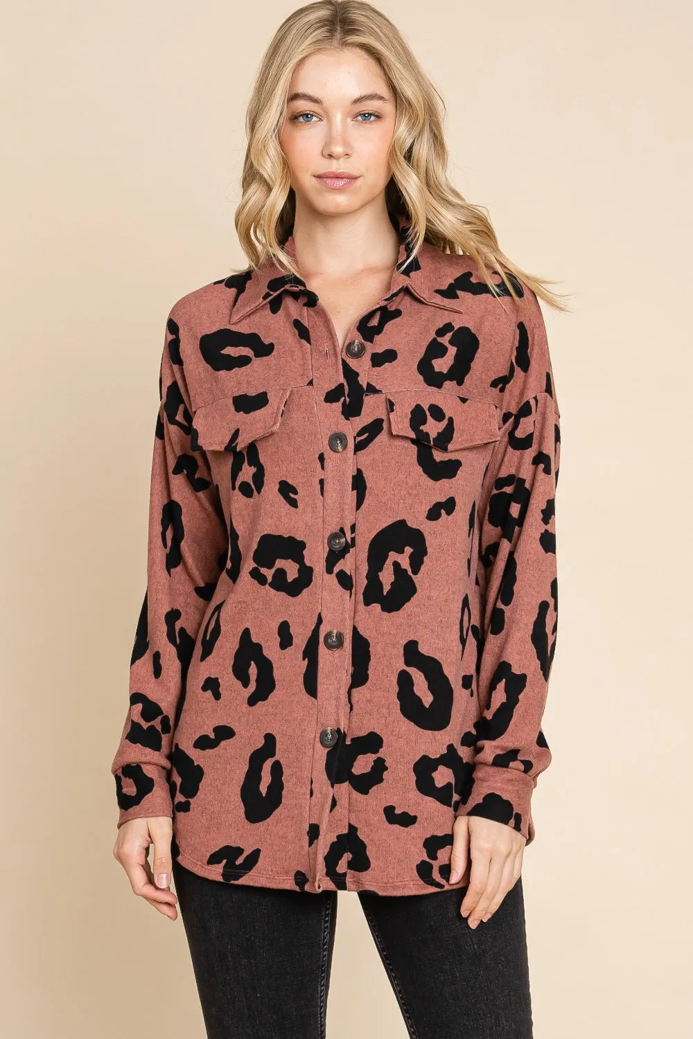 BOMBOM Animal Print Button Up Knit Shacket 🇺🇸