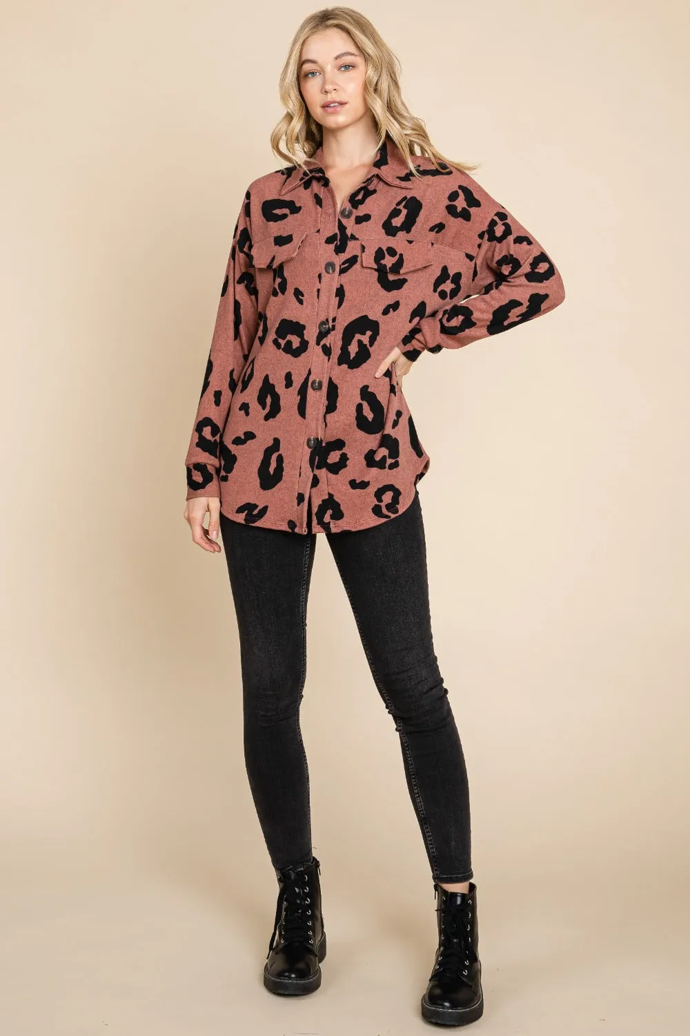 BOMBOM Animal Print Button Up Knit Shacket 🇺🇸