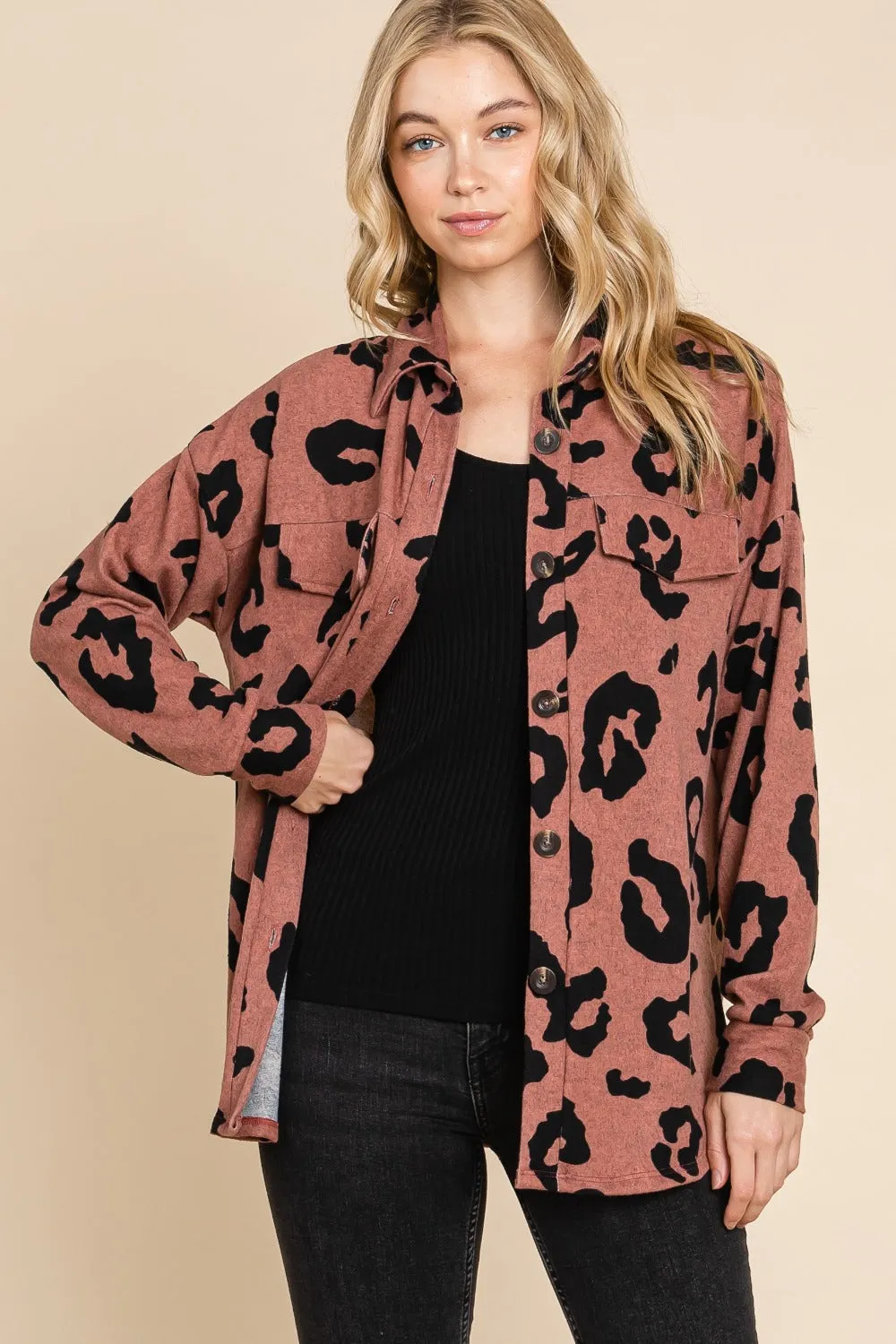 BOMBOM Animal Print Button Up Knit Shacket 🇺🇸