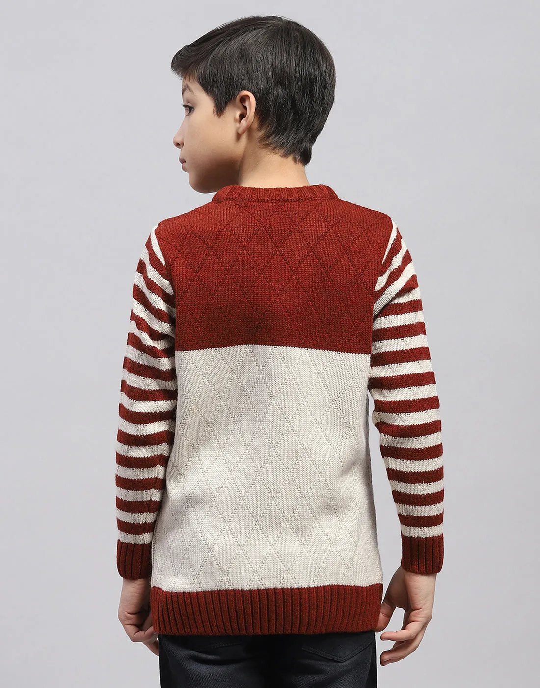 Boys Rust Cable Round Neck Full Sleeve Pullover