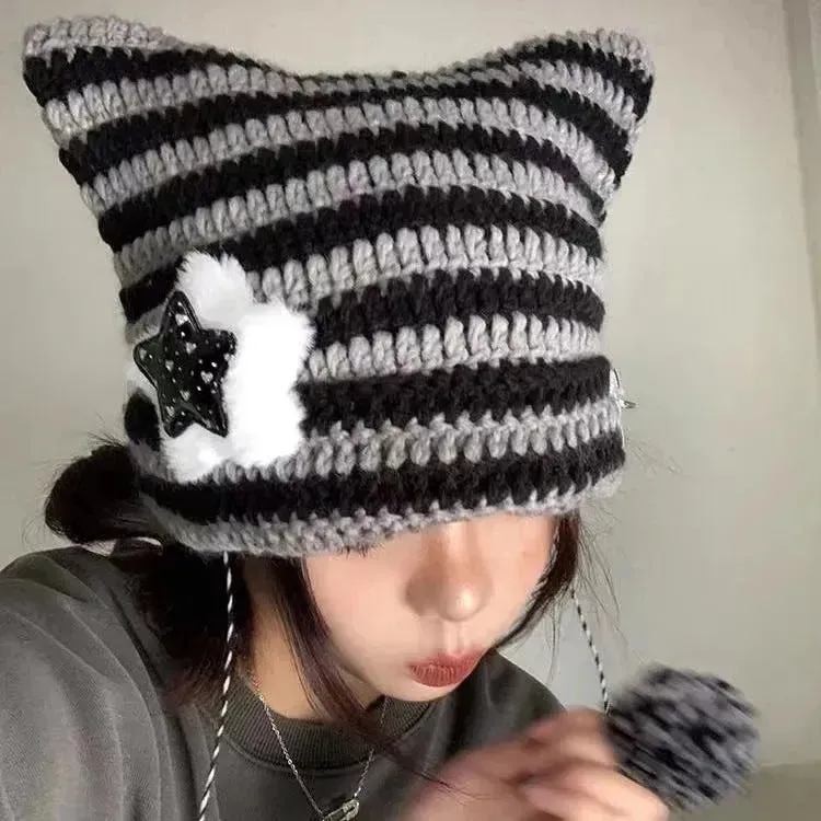 Breathable Windproof Cute Thermal Head Cover Woolen Cap beanies