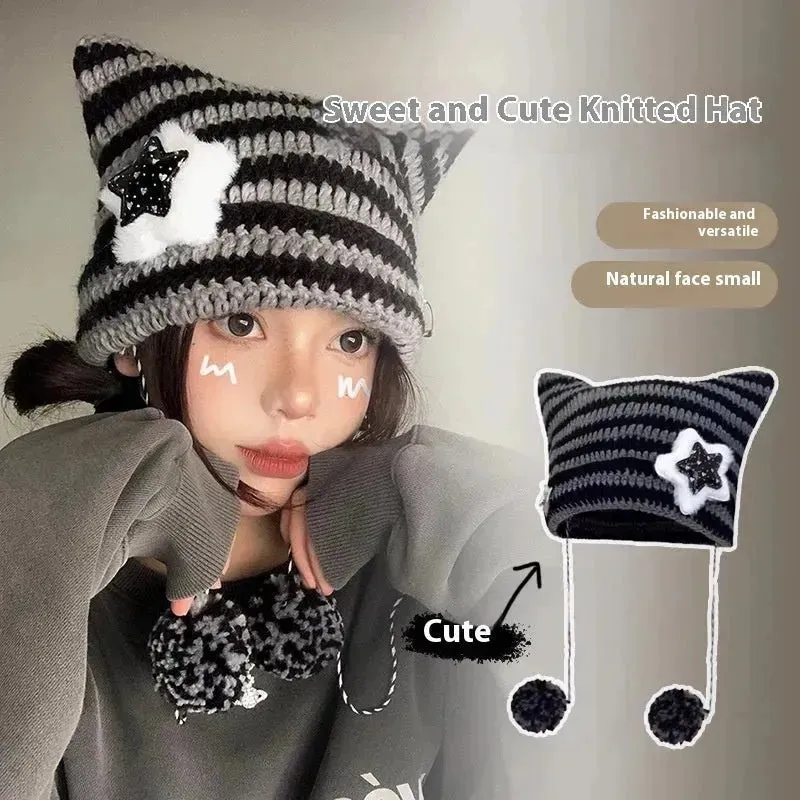 Breathable Windproof Cute Thermal Head Cover Woolen Cap beanies