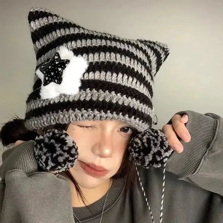 Breathable Windproof Cute Thermal Head Cover Woolen Cap beanies