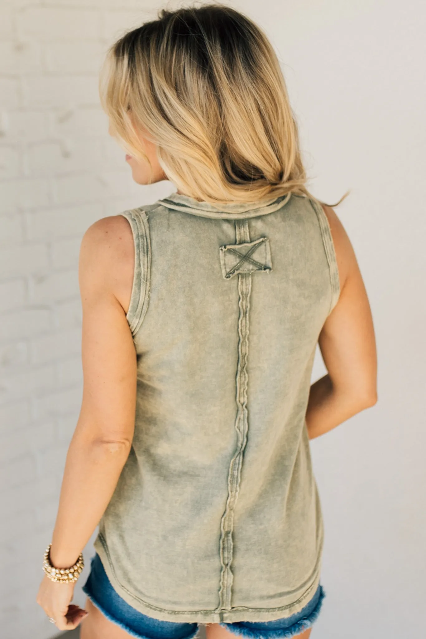 Button Mix Washed Henley Tank