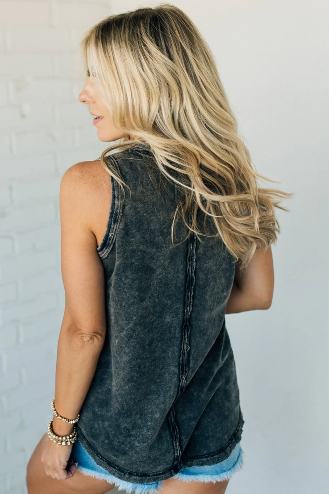Button Mix Washed Henley Tank